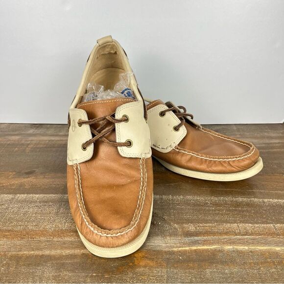 Timberland Handsewn Brown & White Leather Loafers Shoes- Size 11 main image 8